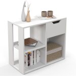 Goplus - bibliothque basse  3 compartiments avec tiroir, meuble de rangement avec 2 etagres ouvertes ...