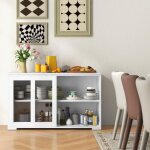 Buffet commode bas avec 2 etageres, tablette hauteur reglable, vaisselier / bahut de cuisine avec porte ...