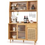 Buffet de cuisine haut en bambou, meuble de rangement pour bar  vin avec poigne, porte coulissante ...
