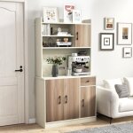 Buffet haute de cuisine 180cm avec trous pour câbles, 4 Étagères réglables, 3 armoires, meuble de rangement ... Buffet haute de cuisine 180cm avec trous pour câbles, 4 Étagères réglables, 3 armoires, meuble de rangement ...