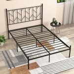 Goplus cadre de lit double 140x190cm  lattes en mtal, plateforme en mtal pour adultes hauteur de 30 ...