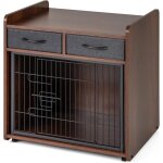 Goplus caisse pour chien en bois avec 2 tiroirs en tissu, porte verrouillable, meuble pour chenil intrieur, ...