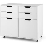 Goplus caisson bureau avec tiroirs, 4 / 5 roulettes 360(2 avec freins)?support d'imprimante avec armoire ...