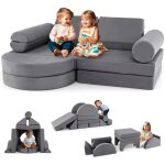 Goplus - canap enfant convertible 13 pcs, blocs de construction en mousse, housses amovibles et lavables, ...