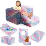 Goplus - canap pliant pour enfant, fauteuil modulaire et transformable, canap convertible avec housse ...