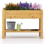 Goplus - carr potager sur pieds en bois, jardinire surleve & tagre de rangement, trous de drainage, ...