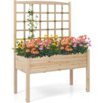 Goplus carr potager sur pieds avec treillis, bac  fleurs en bois avec pieds, pour plantes grimpantes, ...
