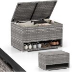Goplus coffre de jardin exterieur 186 l, banc armoire en rotin init� avec �tag�re � chaussures, rev�tement ...