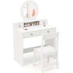 Goplus - coiffeuse enfant fille avec miroir et tabouret, bureau coiffeuse enfant avec rangement, etag�re ...