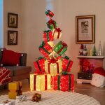 Decorations noel lumineuses 170cm, 15 bo�tes de cadeaux empil�es, avec 450 lumi�res led, base en m�tal, ...