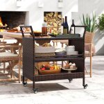 Goplus desserte exterieur plancha � 3 niveaux, chariot barbecue jardin exterieur en rotin avec roulettes ...