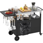 Goplus desserte jardin pour plancha barbecue 3 niveaux, �lot cuisine avec plan de travail pliant, porte ...