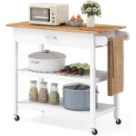 Goplus desserte � roulettes avec freins 3 niveaux, desserte cuisine avec plan de travail en bois, tiroir ...