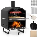 Goplus four � pizza ext�rieur 40cm, fabricant de pizza � bois � 2 niveaux avec pierre, pelle & grilles, ...
