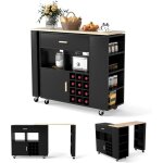Goplus �lot central cuisine avec table rotative, desserte � roulettes cuisine avec armoire, casier � ...
