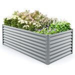 Goplus jardinieres exterieur sur�lev� en m�tal robuste, carre potager haut pour plantes avec plaque ondul�e ...