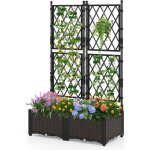 Goplus jardinieres exterieur avec treillis sur�lev�e, 2 bac � plantes auto - arrosant avec trous de drainage ...
