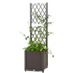 Goplus - jardini�re sur�lev�e avec treillis en rotin pp, bac � fleurs avec syst�me d'irrigation et trous ...