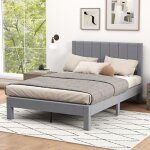 Goplus lit 140 x 200 avec sommier sans matelas, lit capitonn� avec tete 140cm en tissu velours doux, ...