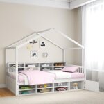 Goplus - lit cabane enfants 90 x 200 cm avec etagres de rangement range chaussures, cadre de lit enfnats ...