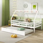 Goplus - lit cabane enfants, 94x202, 5 cm + 200, 5x91, 5 cm, lit enfants 2 place plateforme extensible, ...