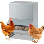 Goplus mangeoire  poulet galvanise 22kg, fixation murale, couvercle, anti - rats, sans gaspillage, ...