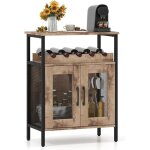 Goplus meuble bar � vin, table autoportante industriel avec porte - verres, casier � vin amovible, porte ...