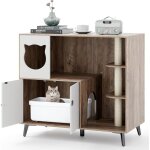 Goplus meuble litiere chat avec arbre a chats, 100 x 50 x 90cm, cache litiere chat avec poteau � gratter ...