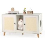 Meuble liti�res chats en bois avec grand plateau, 2 placards avec portes, espace ouvert, 2 panneaux griffoirs ...