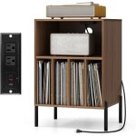 Goplus - meuble platine vinyles avec station de charge, 2 prise, 2 usb & 1 type c, support tourne - disque ...