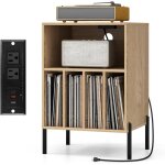Goplus - meuble platine vinyles avec station de charge, 2 prise, 2 usb & 1 type c, support tourne - disque ...