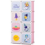 Goplus meuble de rangement enfant 8 cubes � th�me spatial, armoire modulable avec portes et barre de ...