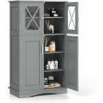 Goplus - meuble de salle de bain, 60 x 30 x 108 cm, armoire de toilette avec 3 tagres rglables, finition ...