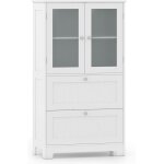 Goplus meuble salle de bain, 60 x 30 x 108 cm, colonne salle de bain avec 2 portes en verre tremp�, plateau ...