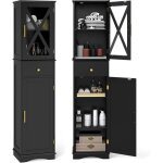 Goplus - meuble salle de bain, armoire de rangement troit sur pieds, colonne salle de bain avec porte, ...