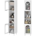 Goplus meuble salle de bain haut avec 2 placards � porte verre stri� & 2 compartiments ouverts, colonne ...