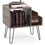 Goplus meuble vinyle platine avec station de charge, 2 prises&2usb, support pour tourne - disque avec ...