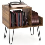 Goplus meuble vinyle platine avec station de charge, 2 prises&2usb, support pour tourne - disque avec ...