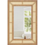 Goplus - miroir mural rectangulaire en rotin, 90 x 60 cm, cadre en bois, verre en aluminium, miroir boh�me ...