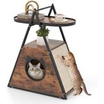 Niche pour chat en forme a, meuble 2 en 1 pour chat et table d'appoint triangulaire avec condo pour chat, ...