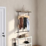 Patre porte - manteau mural d'entre avec barre de suspension et 6 crochets, etagre de rangement, porte ...