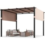 Pergola jardin 3x3m pergola d'extrieur avec auvent rtractable et cadre mtallique robuste, abri solaire ...