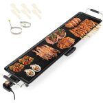 Goplus - plancha lectrique xxl 1800w, thermostat ajustable, plancha grille table antiadhsive & lavable ...