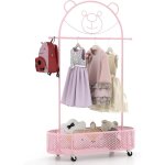 Portant � v�tements pour enfant � roulettes, porte - habits avec panier de rangement, 3 hauteurs r�glables, ...