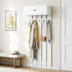 Goplus porte - manteau mural, pat�re murale entr�e rangement avec 5 crochets et armoire � 2 portes, �tag�re ...