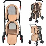 Goplus poussette 2 tages pour chien chat dtachable et pliable avec roues pivotants universelles, beige ...