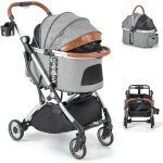 Poussette pour animaux 3 - en - 1, poussette pliant de transport  4 roues pour chat / chien avec panier ...