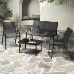 Goplus salon de jardin 4 personnes exterieur, 4 pcs canap� exterieur avec table basse en verre tremp�e, ...