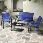 Goplus salon de jardin 4 personnes exterieur, 4 pcs canap� exterieur avec table basse en verre tremp�e, ...