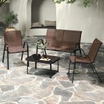 Goplus salon de jardin 4 personnes exterieur, 4 pcs canap� exterieur avec table basse en verre tremp�e, ...
